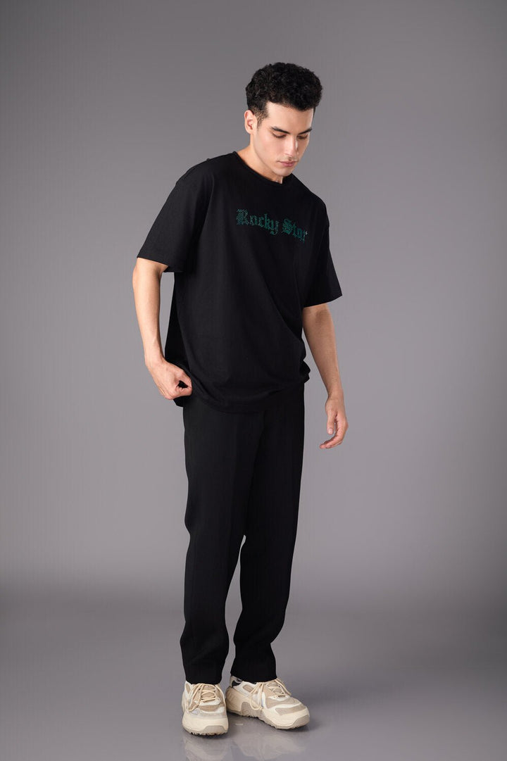 black tshirt with blue print - Flashmob India Flashmob India