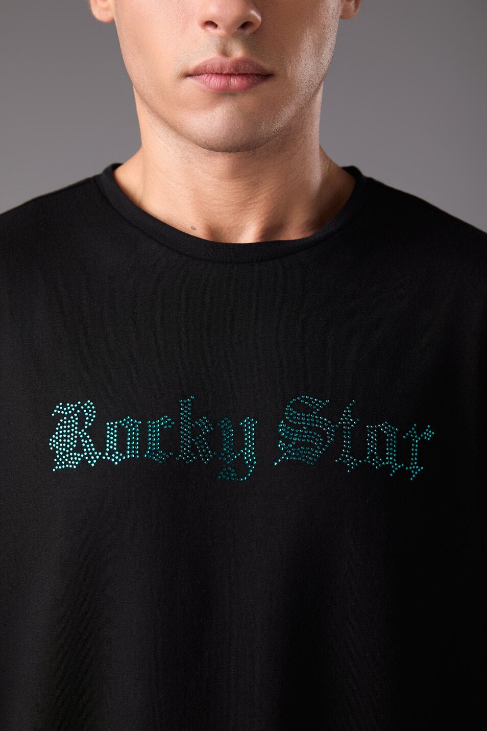 black tshirt with blue print - Flashmob India Flashmob India