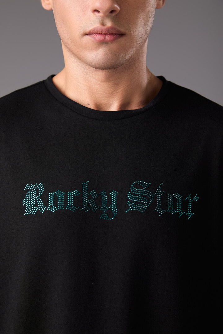 black tshirt with blue print - Flashmob India Flashmob India