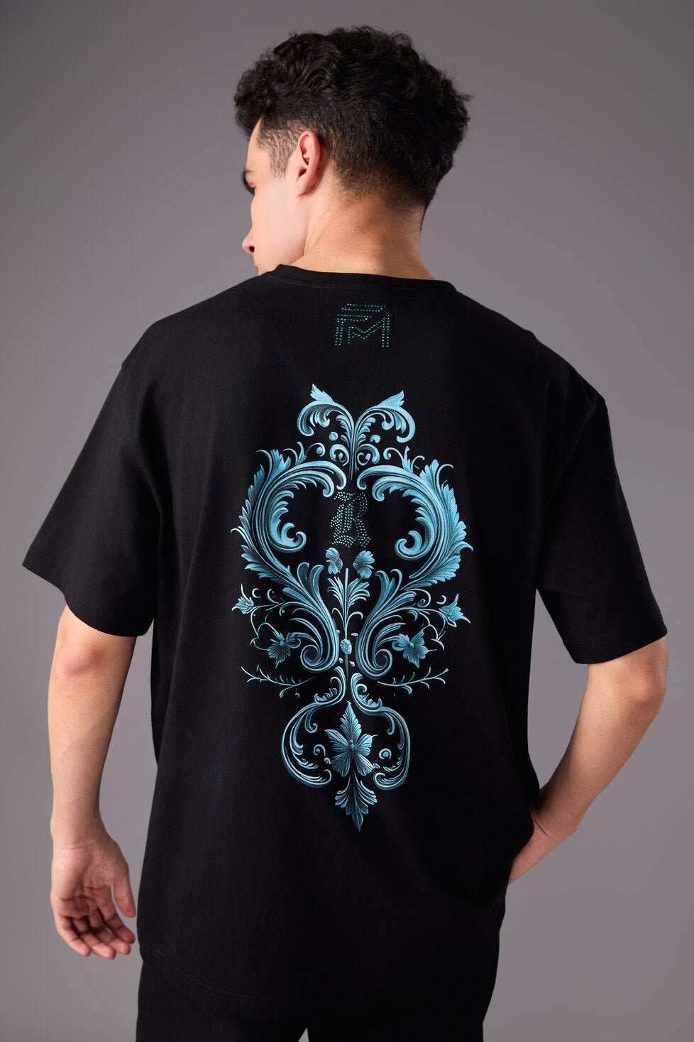 black tshirt with blue print - Flashmob India Flashmob India