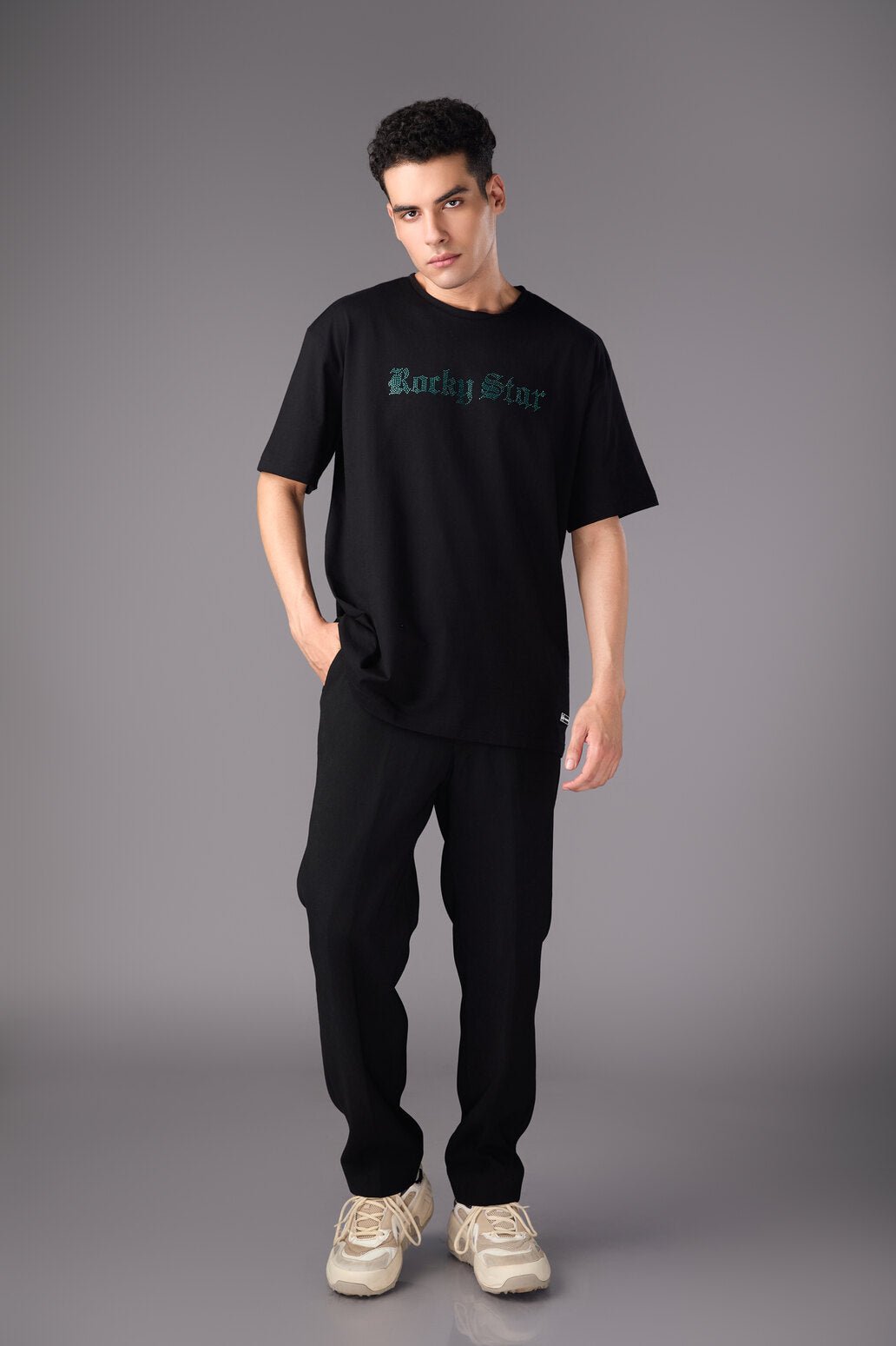 black tshirt with blue print - Flashmob India Flashmob India