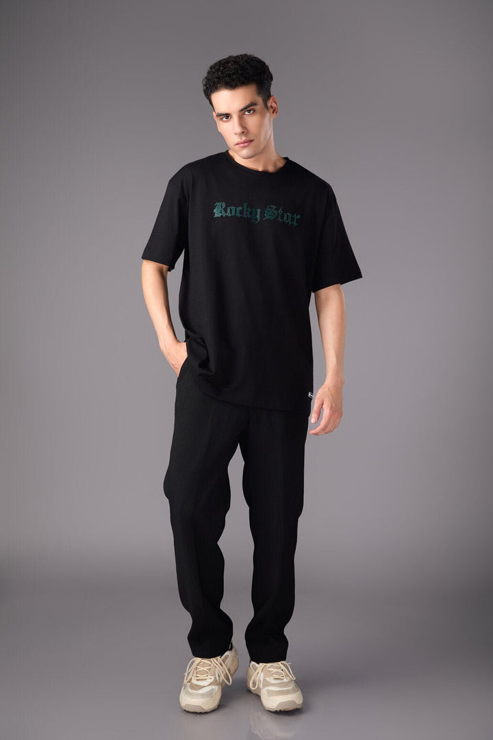 black tshirt with blue print - Flashmob India Flashmob India