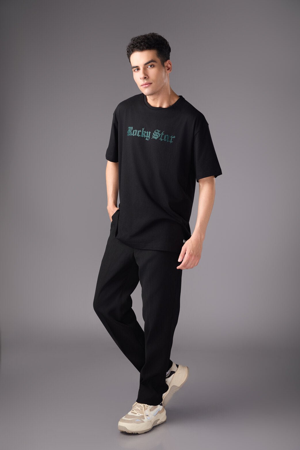 black tshirt with blue print - Flashmob India Flashmob India