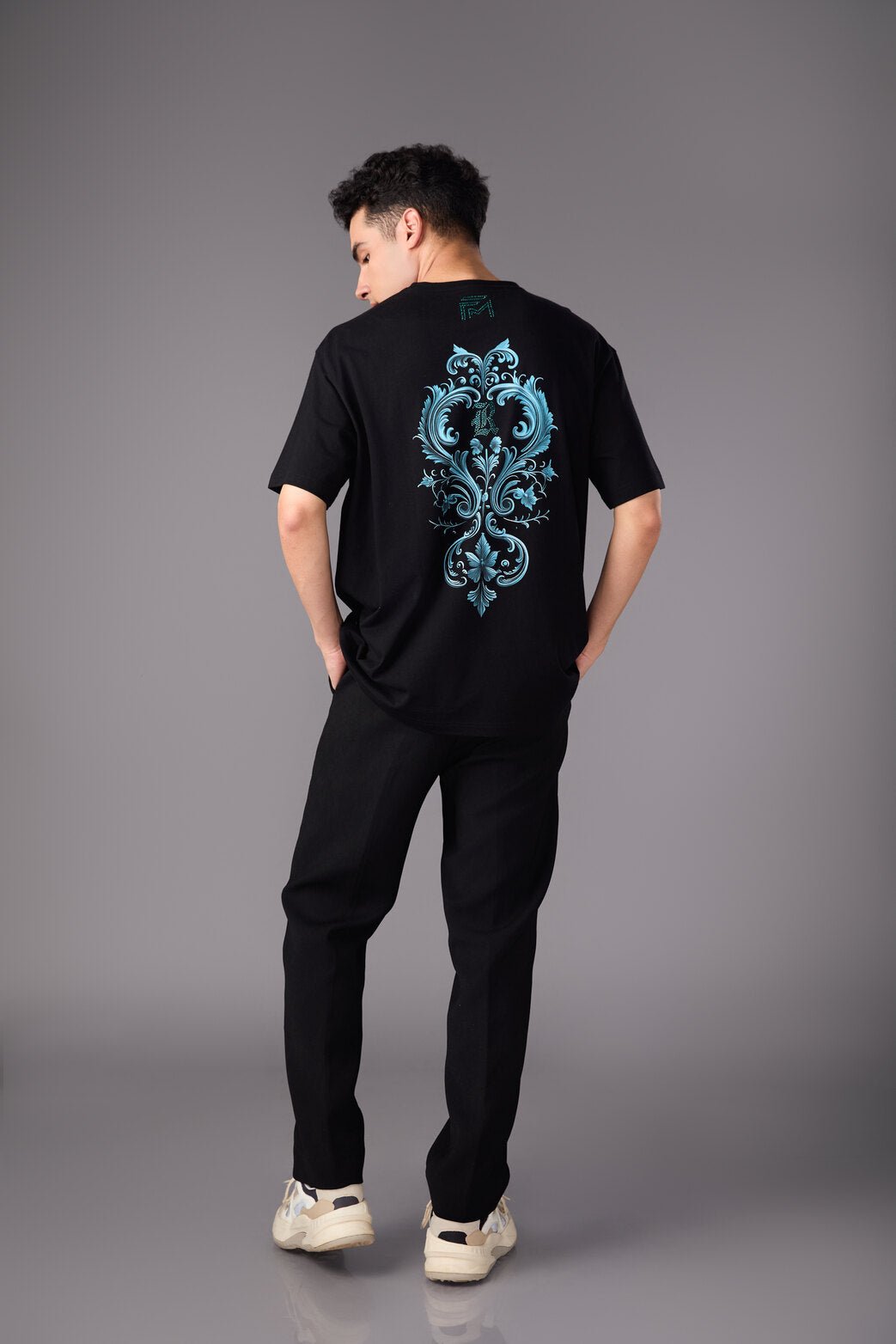 black tshirt with blue print - Flashmob India Flashmob India