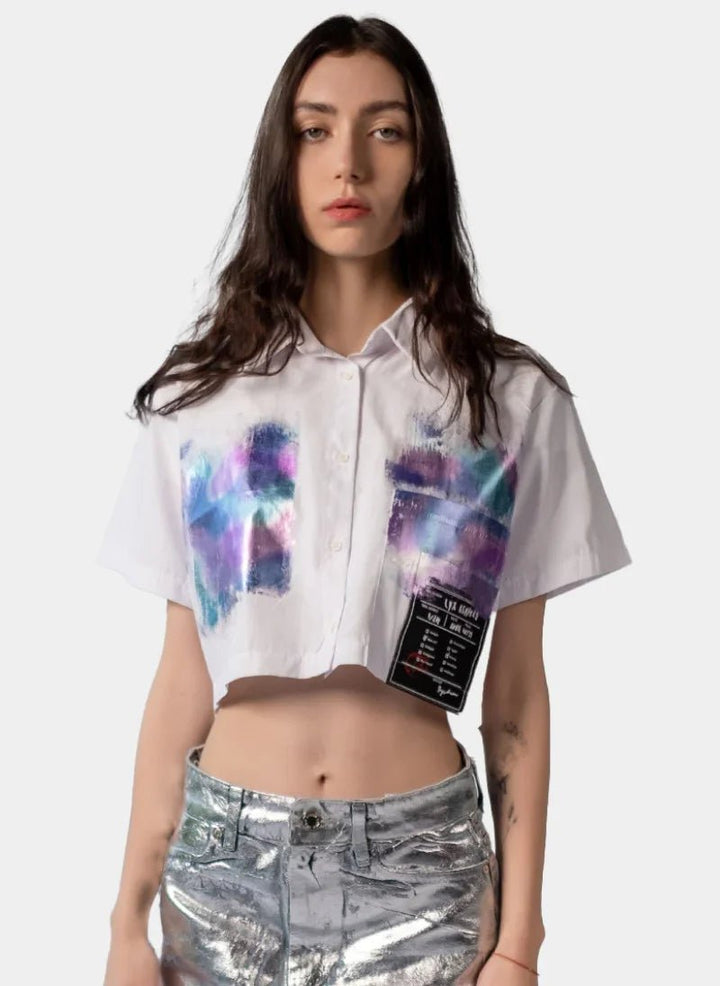 Cropped White Button - Up Shirt for Women - Flashmob India Flashmob Nation