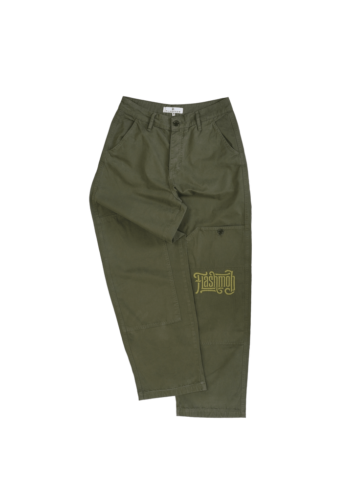 Front view of the Flashmob Nation FM AF1 Walking Cargo Pants in a relaxed industrial fit with a tactical pocket design
