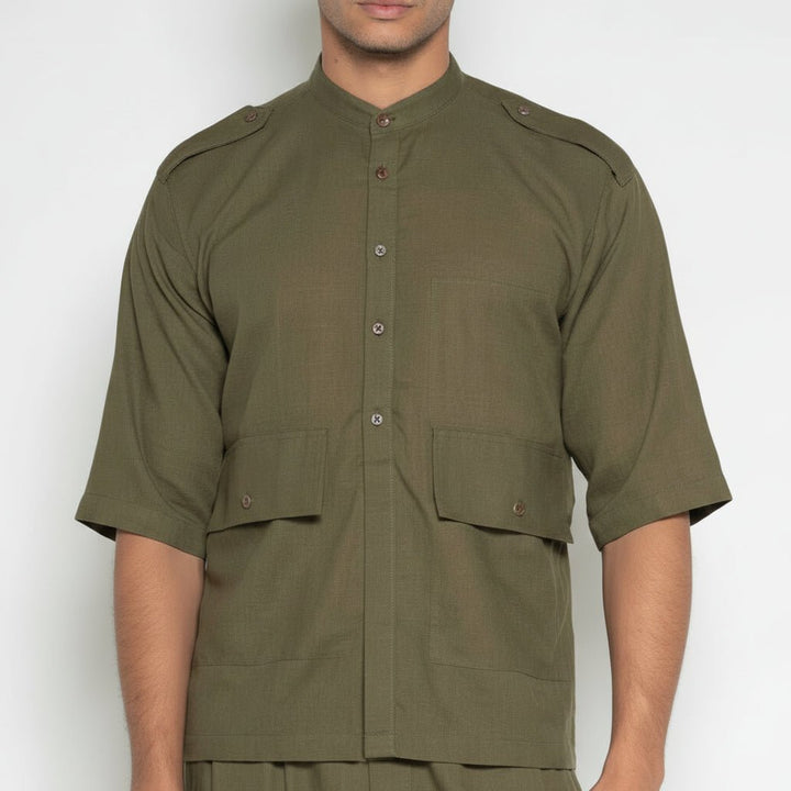 FM Men's Linen Woven Shirt – Army Green - Flashmob India Flashmob India  