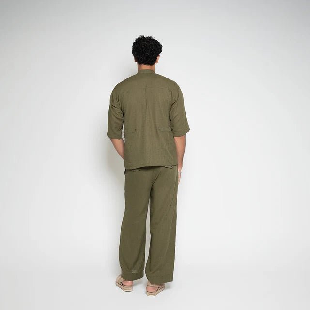 FM Men's Linen Woven Shirt – Army Green - Flashmob India Flashmob India  