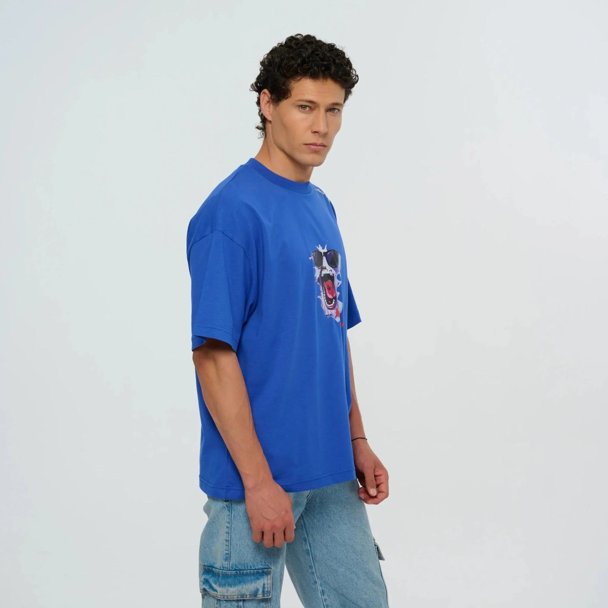 Graphic Printed Blue Oversized T-Shirt - Flashmob India Flashmob Nation None