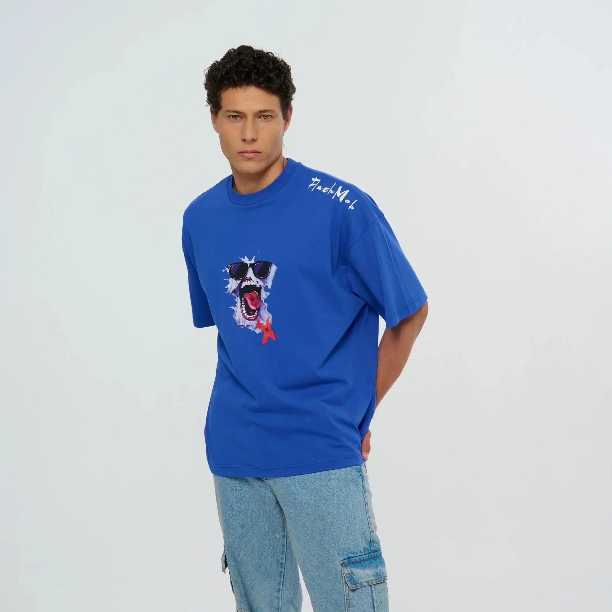 Graphic Printed Blue Oversized T-Shirt - Flashmob India Flashmob Nation None