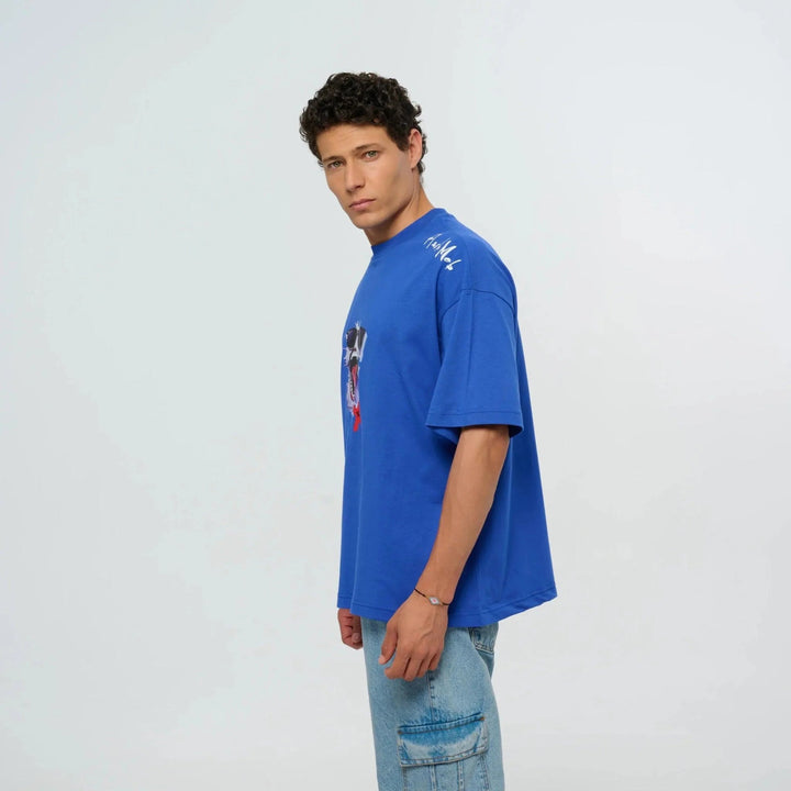 Graphic Printed Blue Oversized T-Shirt - Flashmob India Flashmob Nation None