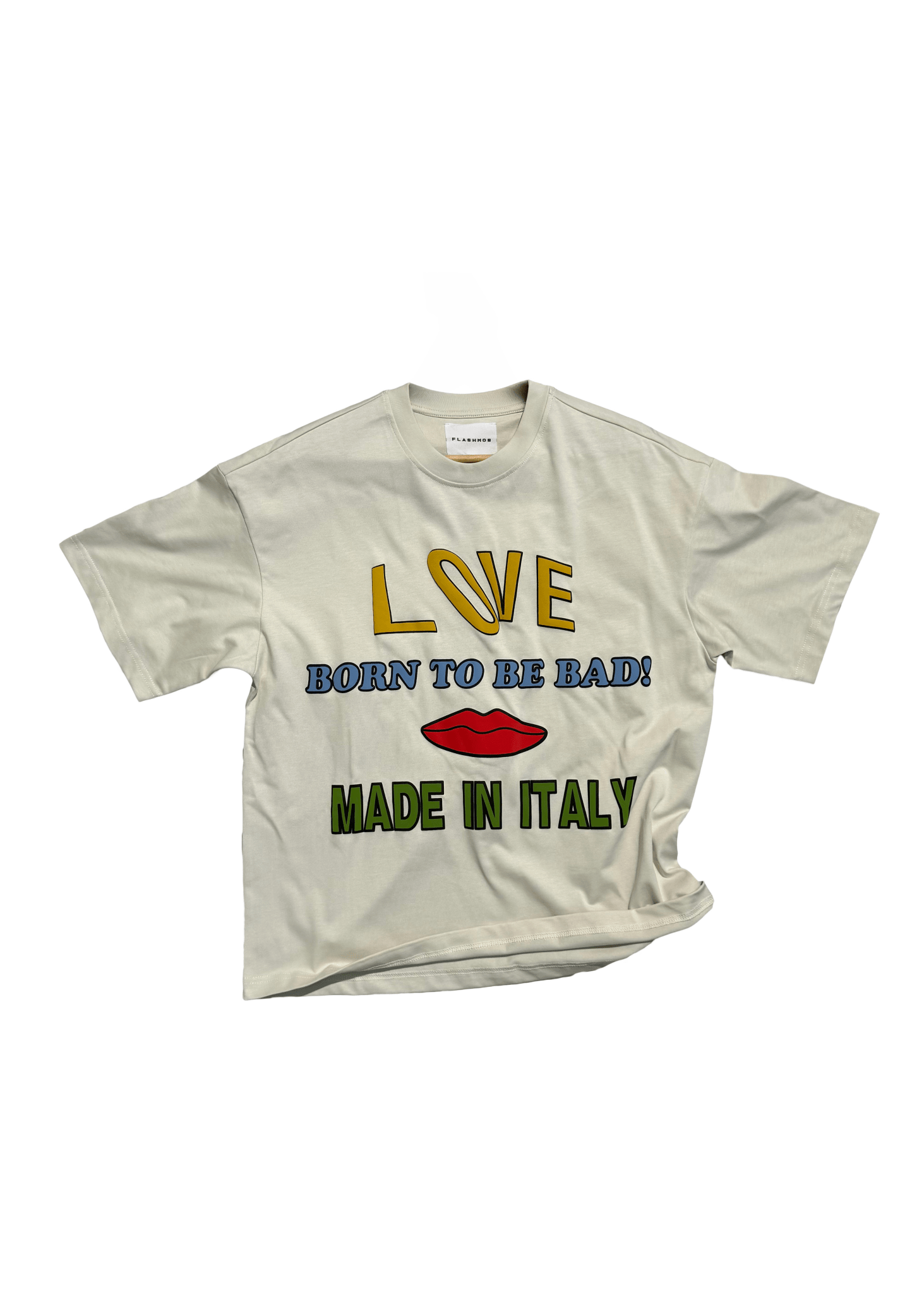 Front view flat lay of Love Graphic T-Shirt – Vintage White by Flashmob Nation India.