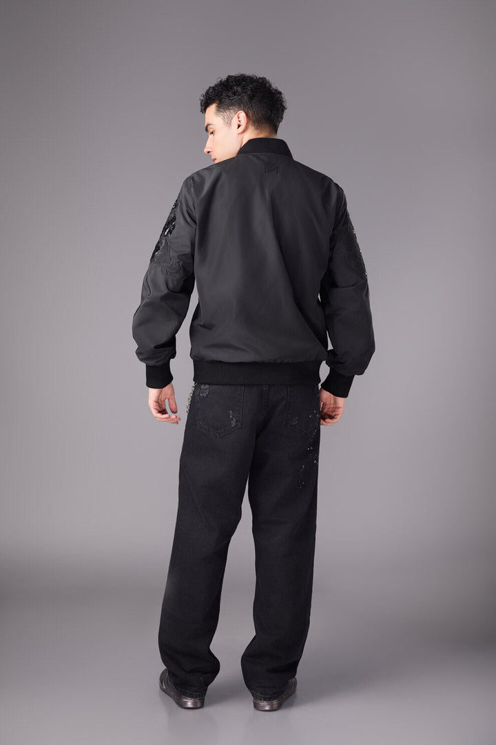 Men’s Black Embellished Bomber Jacket - Flashmob India Flashmob India Jacket