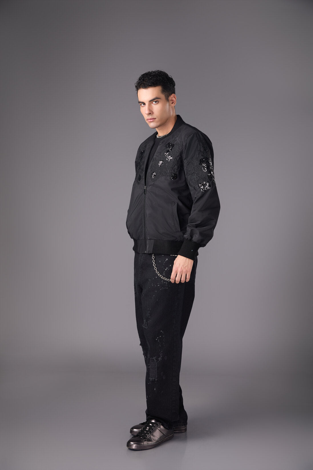 Men’s Black Embellished Bomber Jacket - Flashmob India Flashmob India Jacket