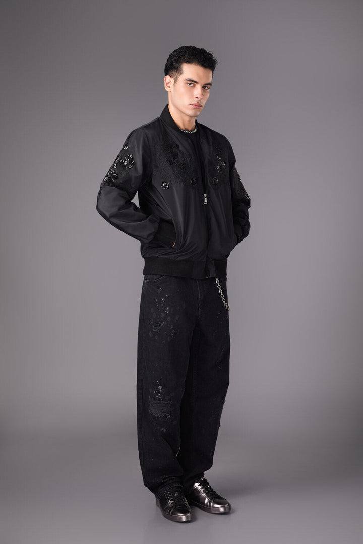 Men’s Black Embellished Bomber Jacket - Flashmob India Flashmob India Jacket