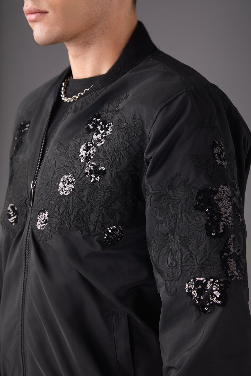Men’s Black Embellished Bomber Jacket - Flashmob India Flashmob India Jacket