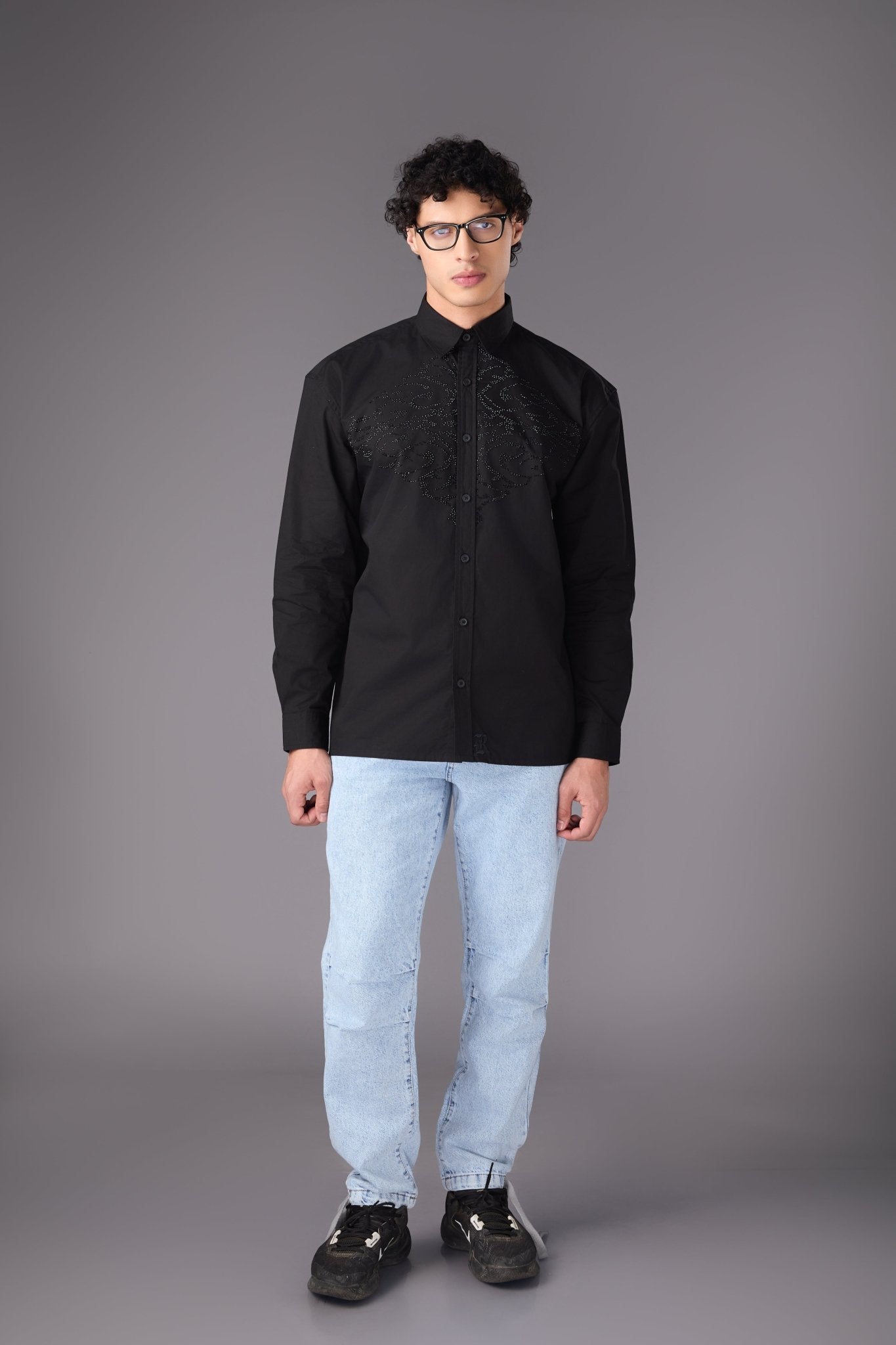 Men’s Black Embellished Shirt - Flashmob India Flashmob India   Jacket