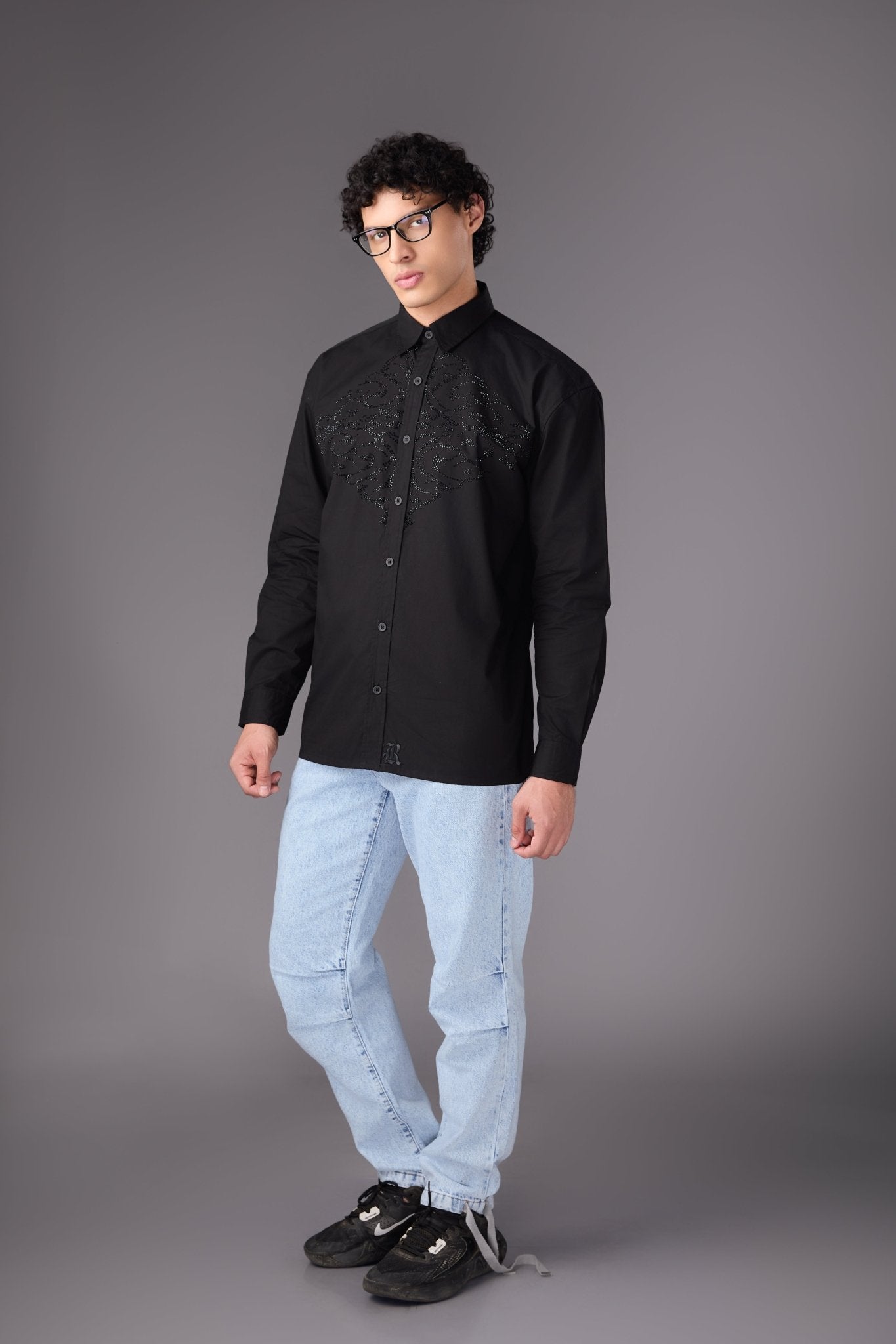 Men’s Black Embellished Shirt - Flashmob India Flashmob India   Jacket