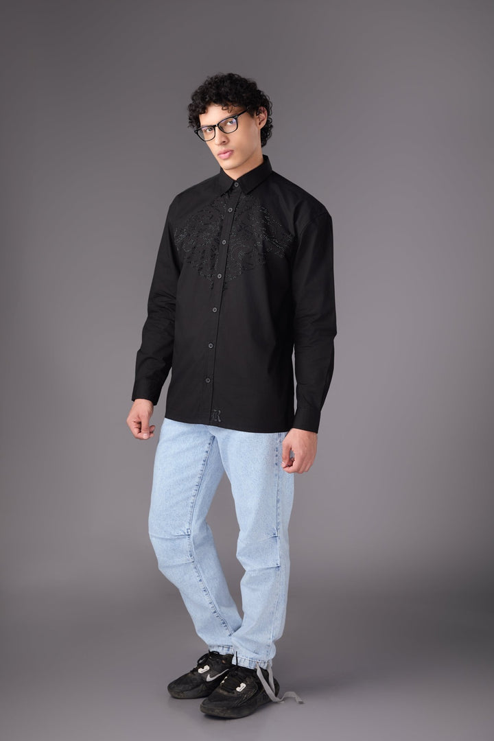 Men’s Black Embellished Shirt - Flashmob India Flashmob India   Jacket