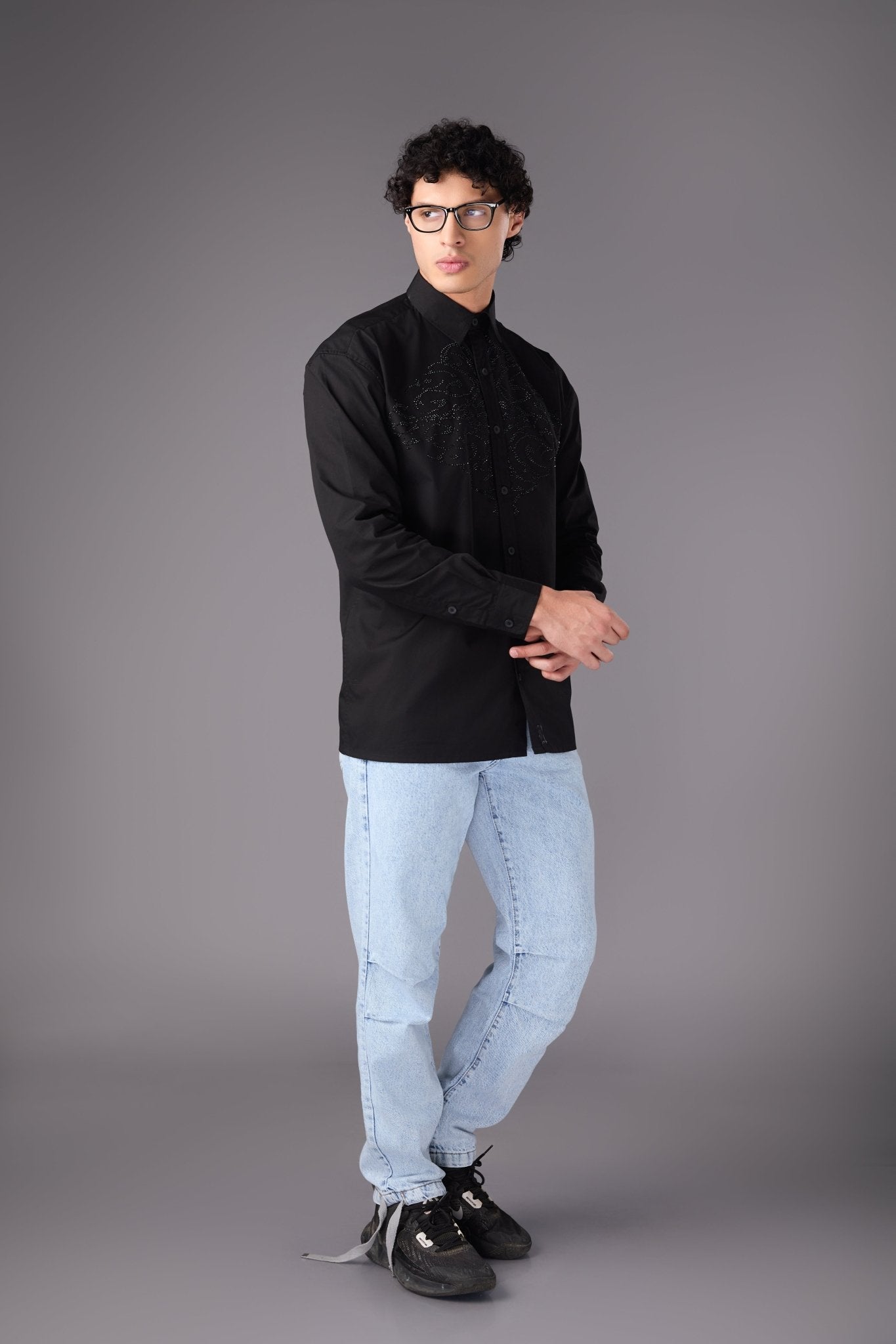 Men’s Black Embellished Shirt - Flashmob India Flashmob India   Jacket
