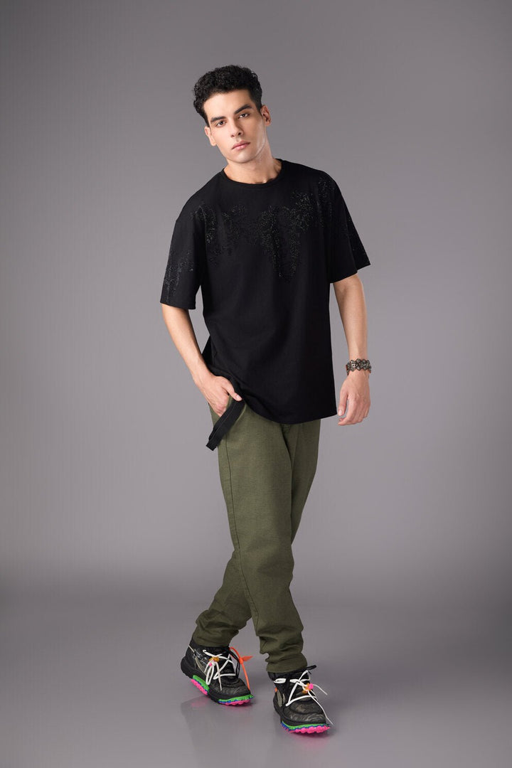 Men’s Black Embellished T-Shirt - Flashmob India Flashmob India Men Top