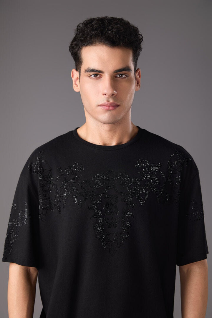 Men’s Black Embellished T-Shirt - Flashmob India Flashmob India Men Top
