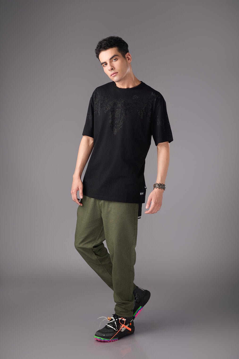 Men’s Black Embellished T-Shirt - Flashmob India Flashmob India Men Top