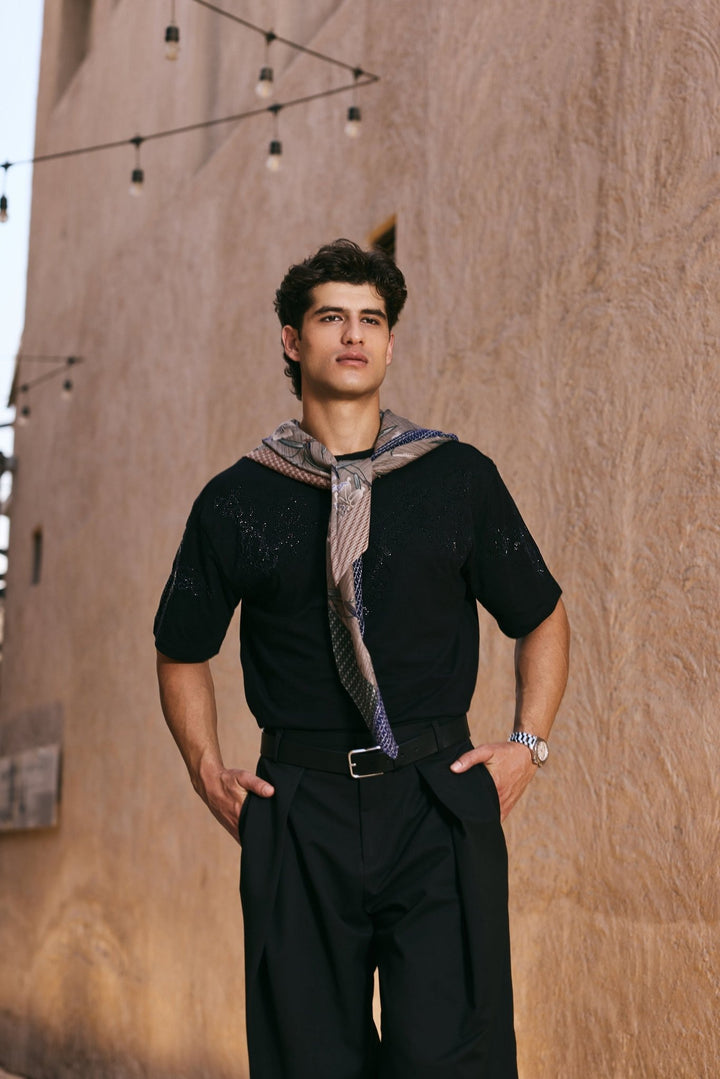 Men’s Black Embellished T-Shirt - Flashmob India Flashmob India   Men Top