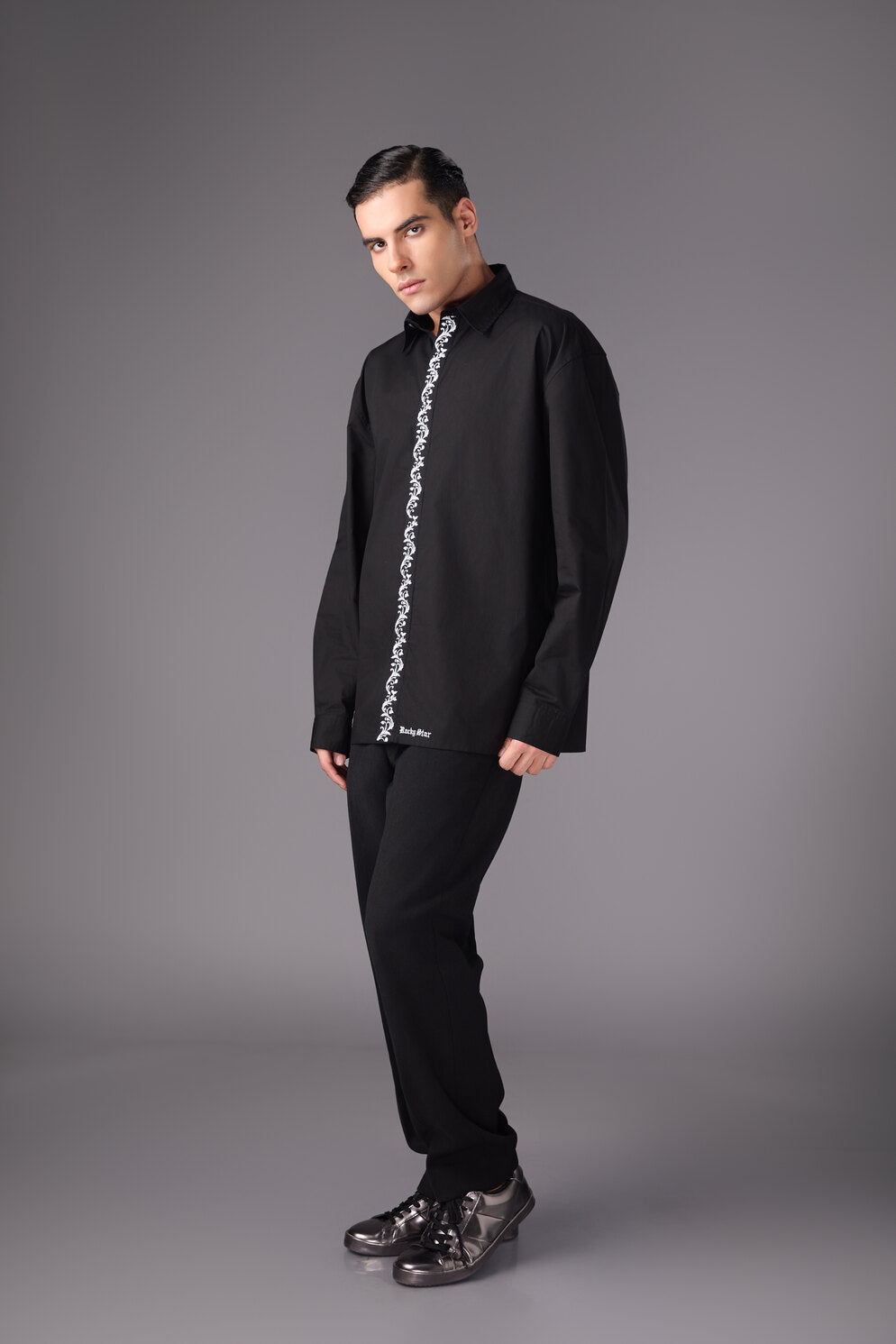 Men’s Black Embroidered Shirt - Flashmob India Flashmob India   Jacket
