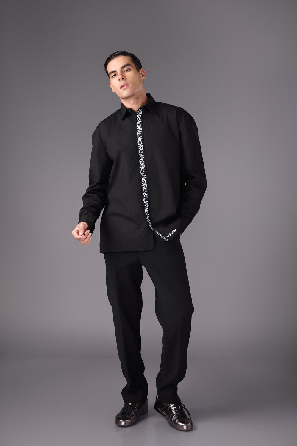 Men’s Black Embroidered Shirt - Flashmob India Flashmob India   Jacket