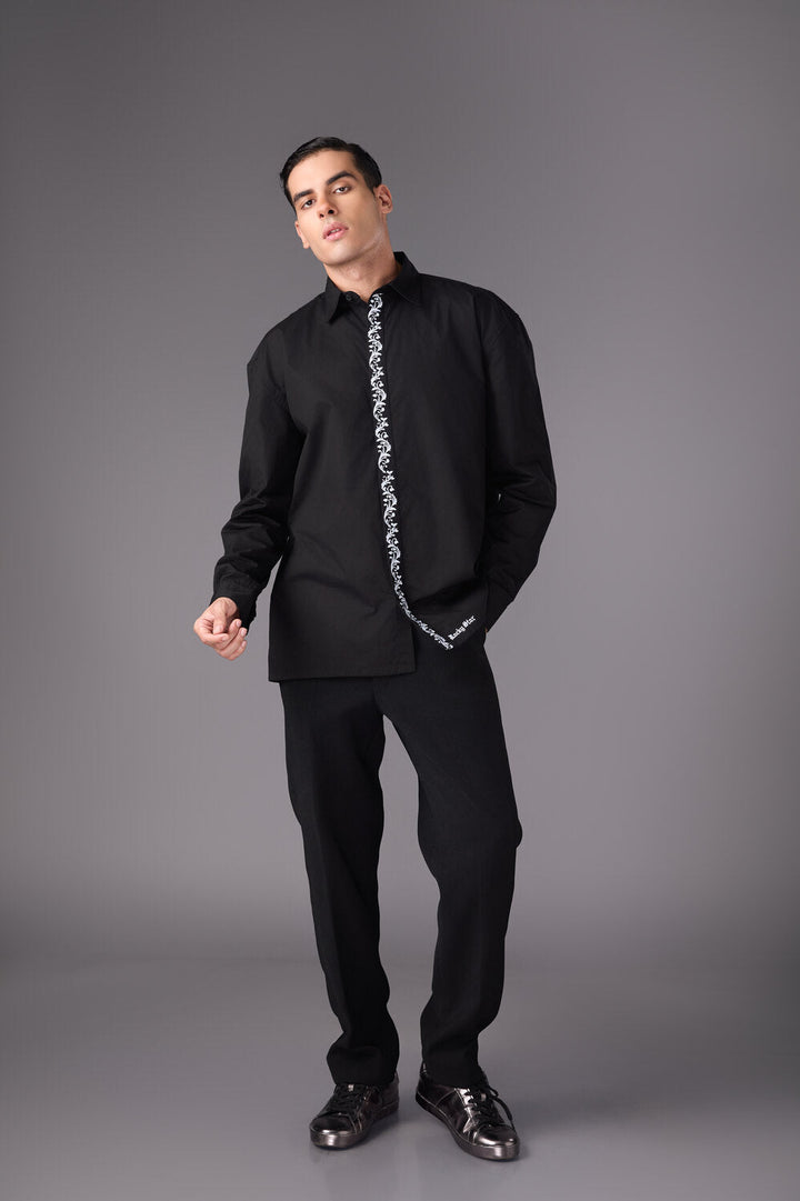 Men’s Black Embroidered Shirt - Flashmob India Flashmob India   Jacket