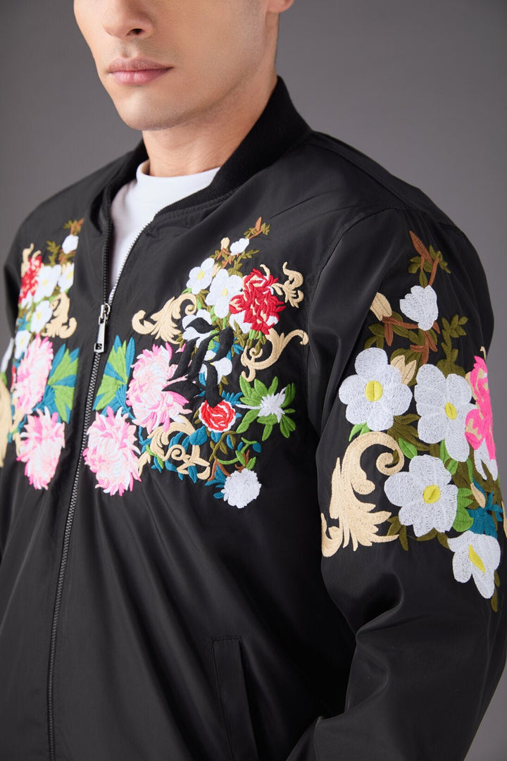 Men’s Black Floral Bomber Jacket - Flashmob India Flashmob India Jacket