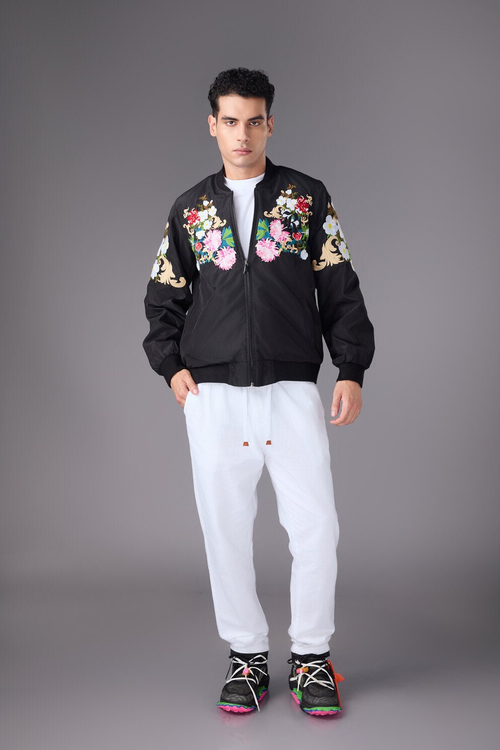 Men’s Black Floral Bomber Jacket - Flashmob India Flashmob India Jacket