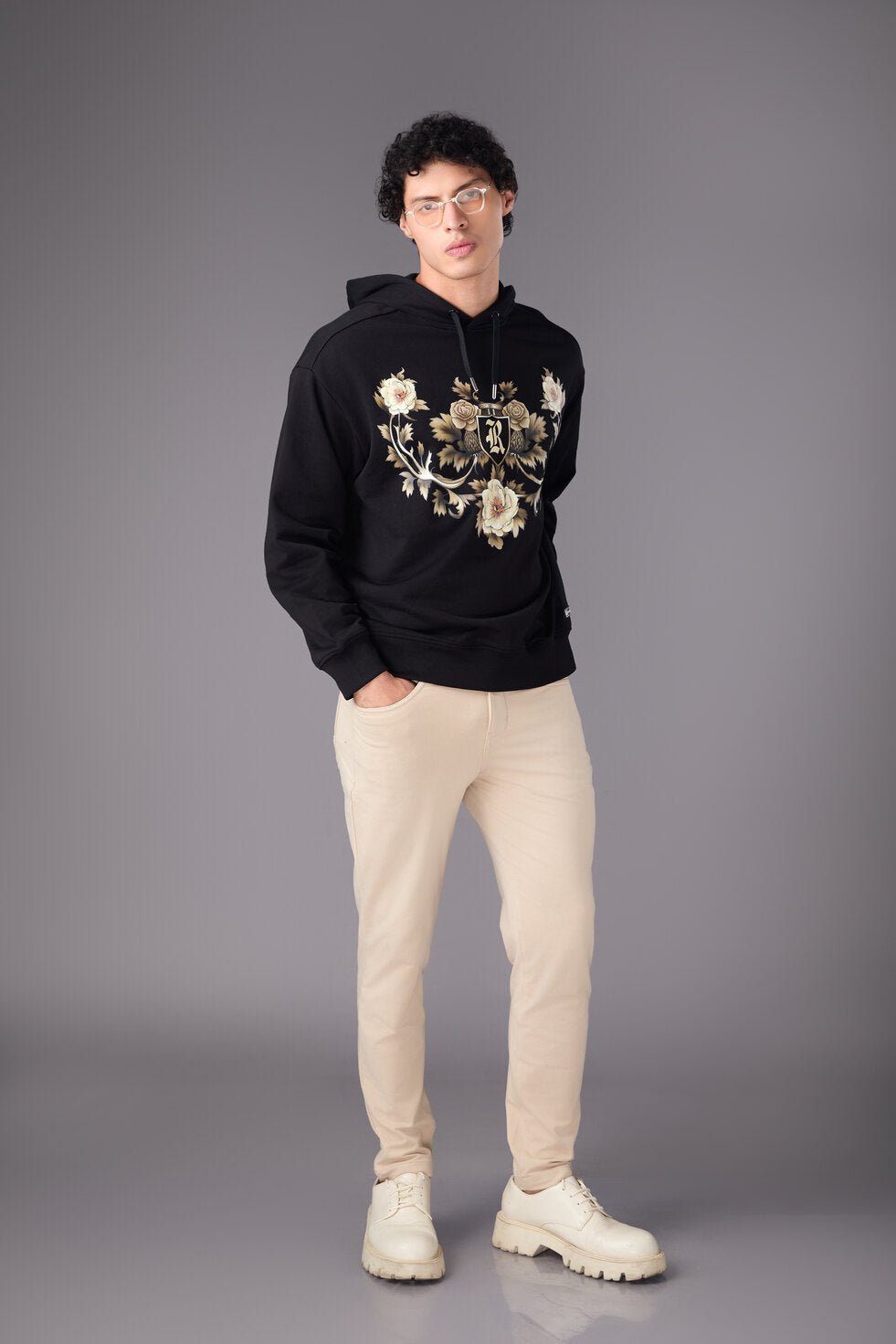 Men’s Black Floral Print Hoodie - Flashmob India Flashmob India hoodie