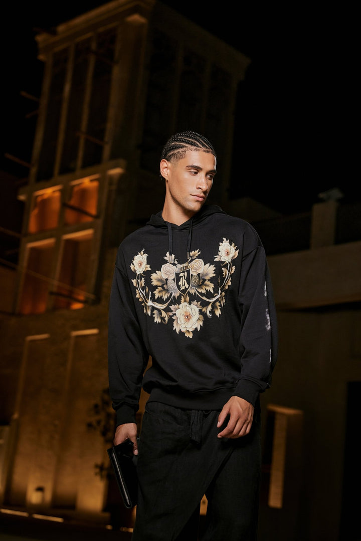 Men’s Black Floral Print Hoodie - Flashmob India Flashmob India   hoodie