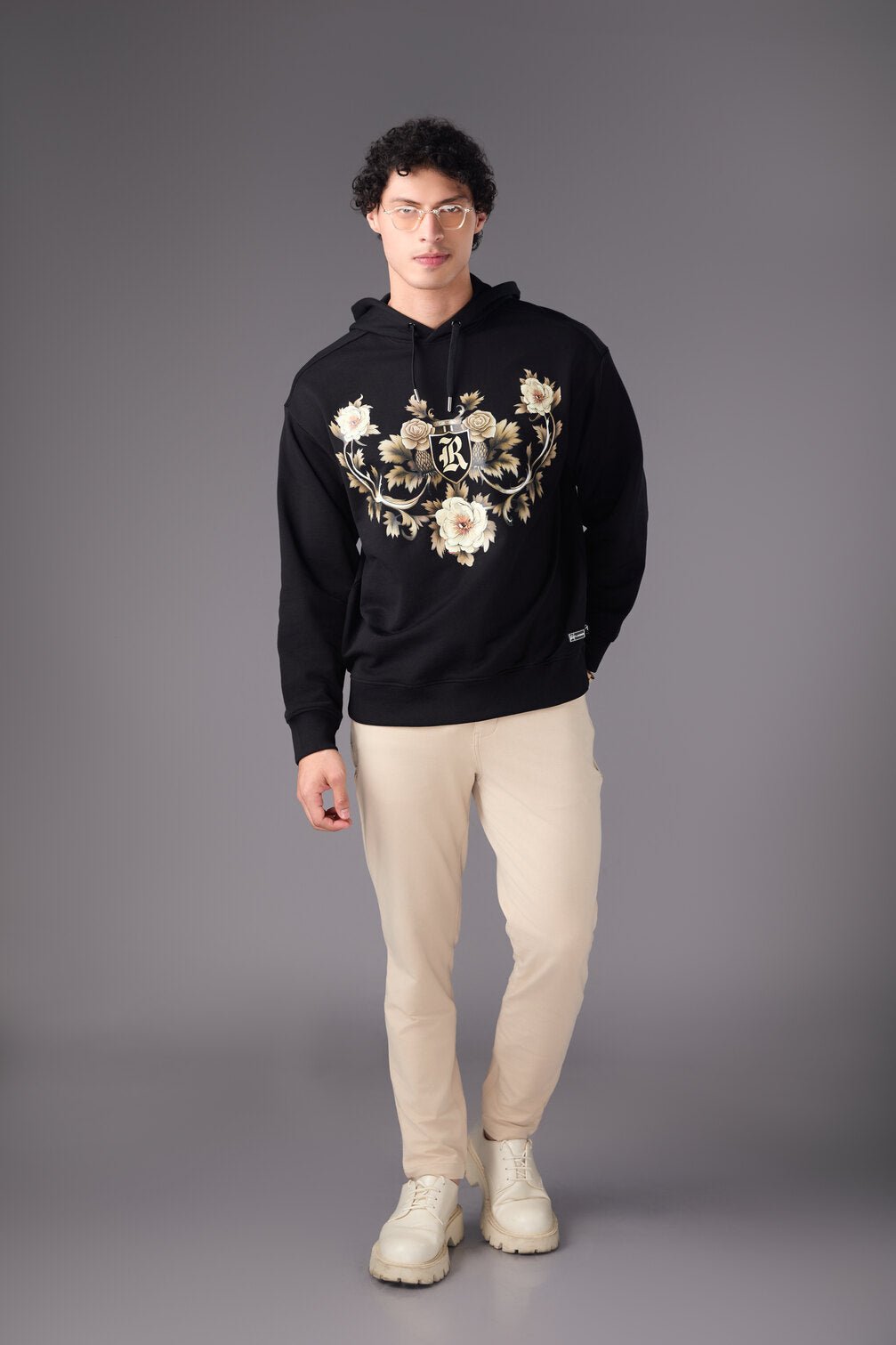 Men’s Black Floral Print Hoodie - Flashmob India Flashmob India hoodie