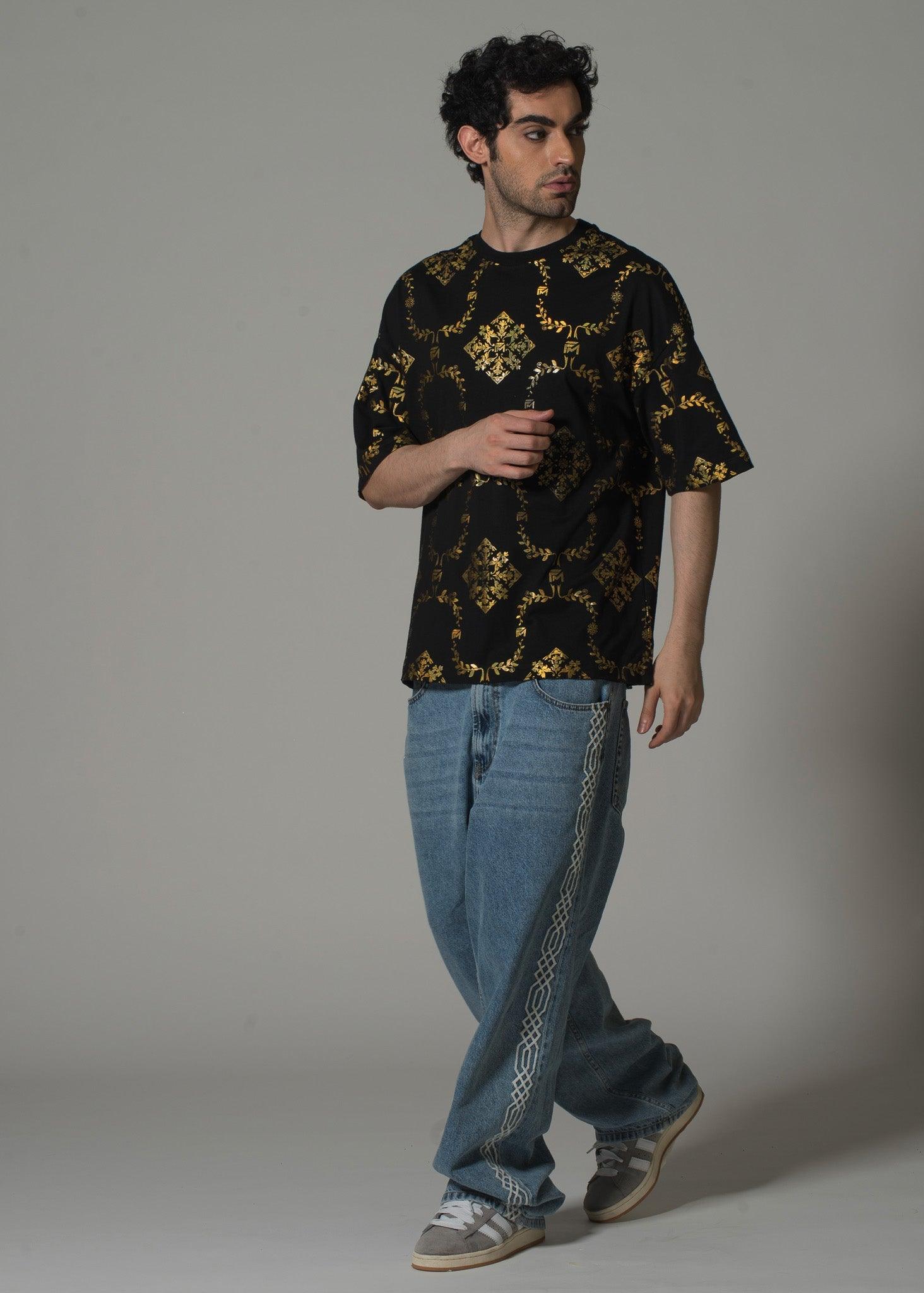 Men’s Black & Gold Reflective T-Shirt - Flashmob India Flashmob Nation None