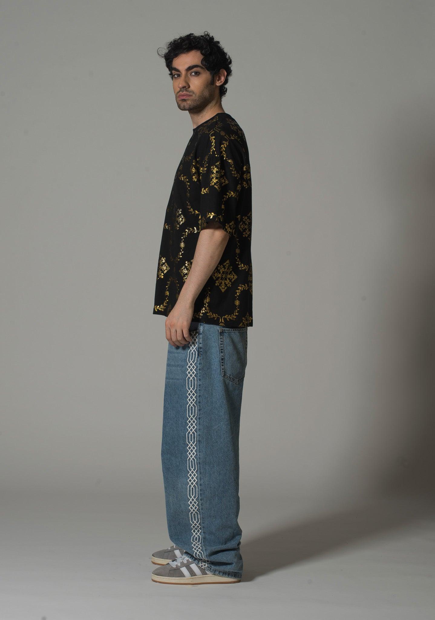 Men’s Black & Gold Reflective T-Shirt - Flashmob India Flashmob Nation None