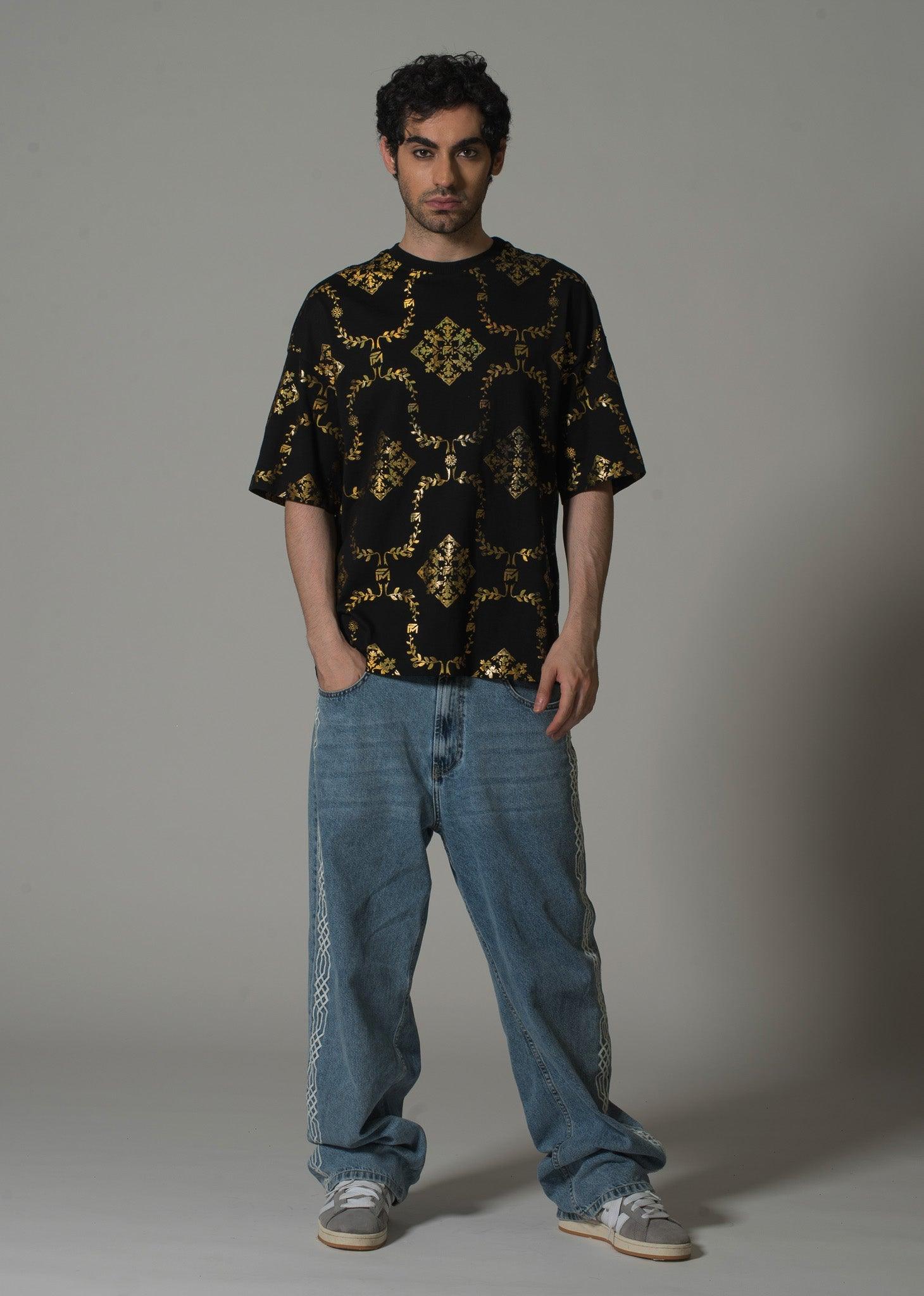 Men’s Black & Gold Reflective T-Shirt - Flashmob India Flashmob Nation None