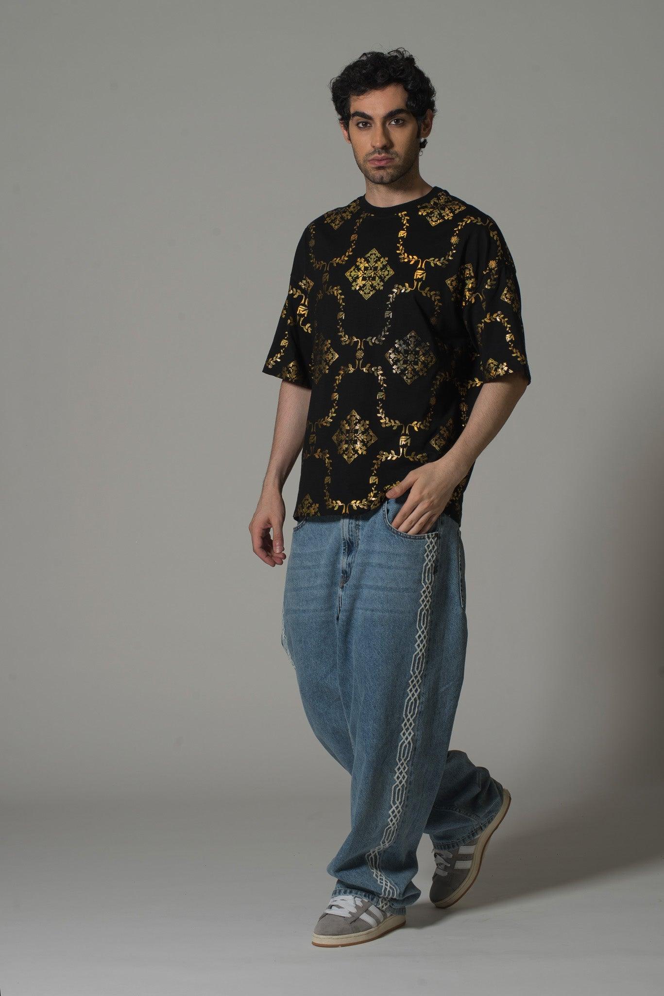 Men’s Black & Gold Reflective T-Shirt - Flashmob India Flashmob Nation None