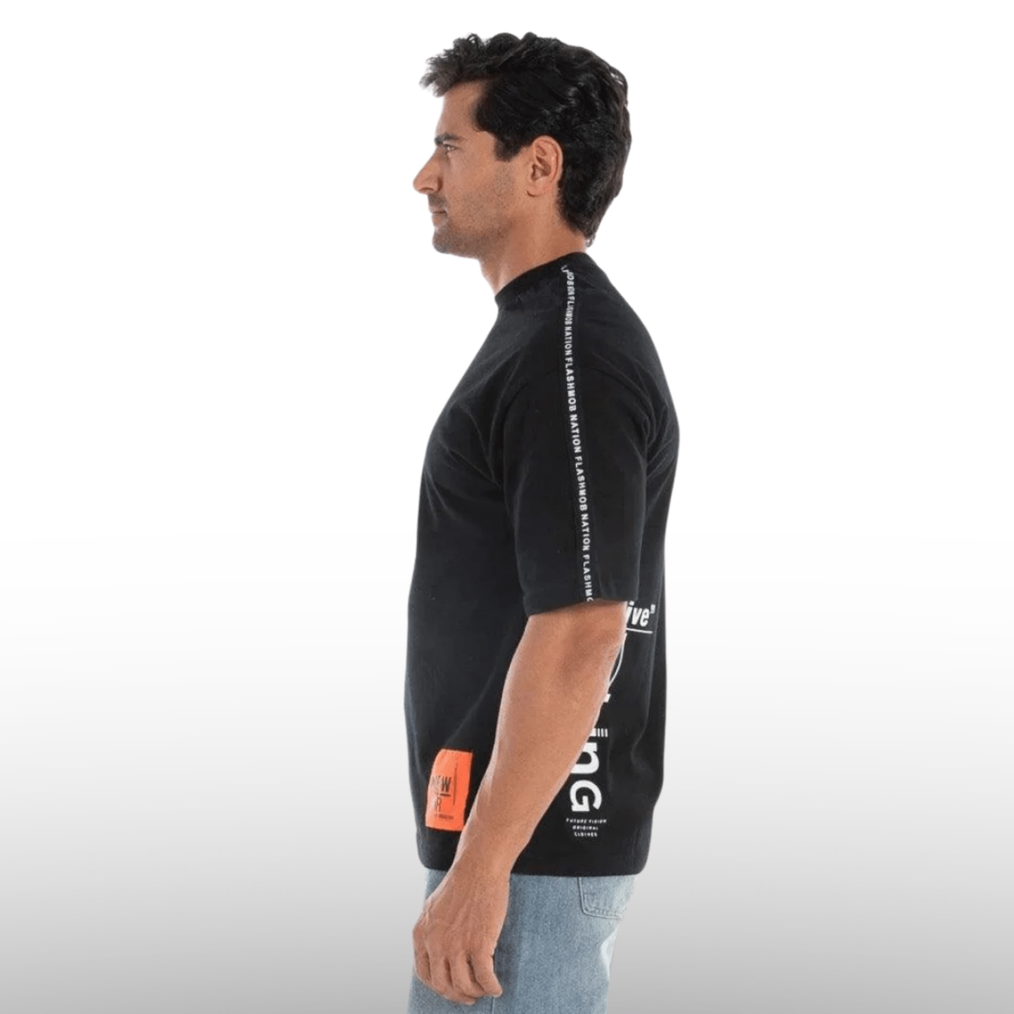 Men’s Black Graphic Tape T-Shirt - Flashmob India Flashmob Nation T-Shirt