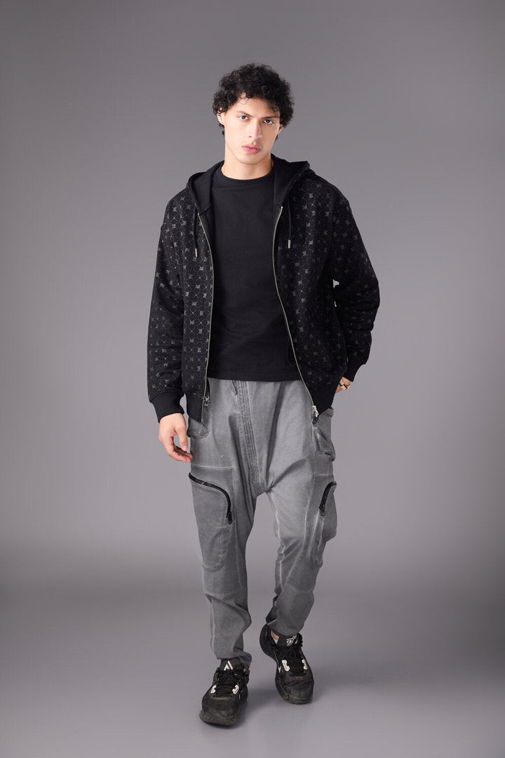 Men’s Black Monogram Hoodie Jacket - Flashmob India Flashmob India Jacket