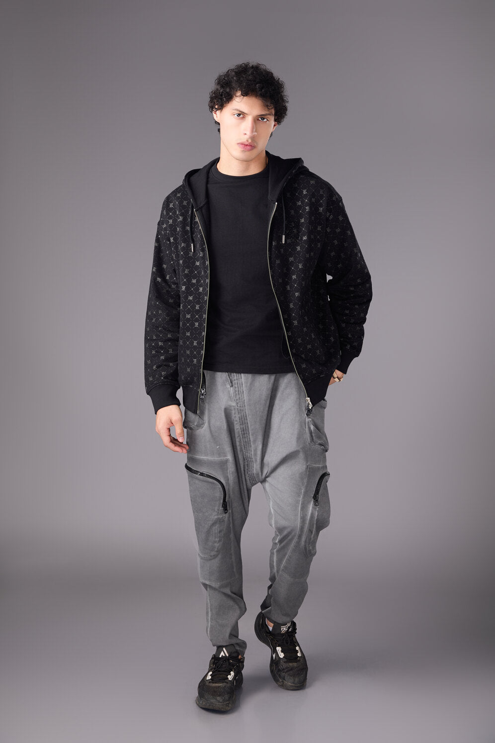 Men’s Black Monogram Hoodie Jacket - Flashmob India Flashmob India Jacket