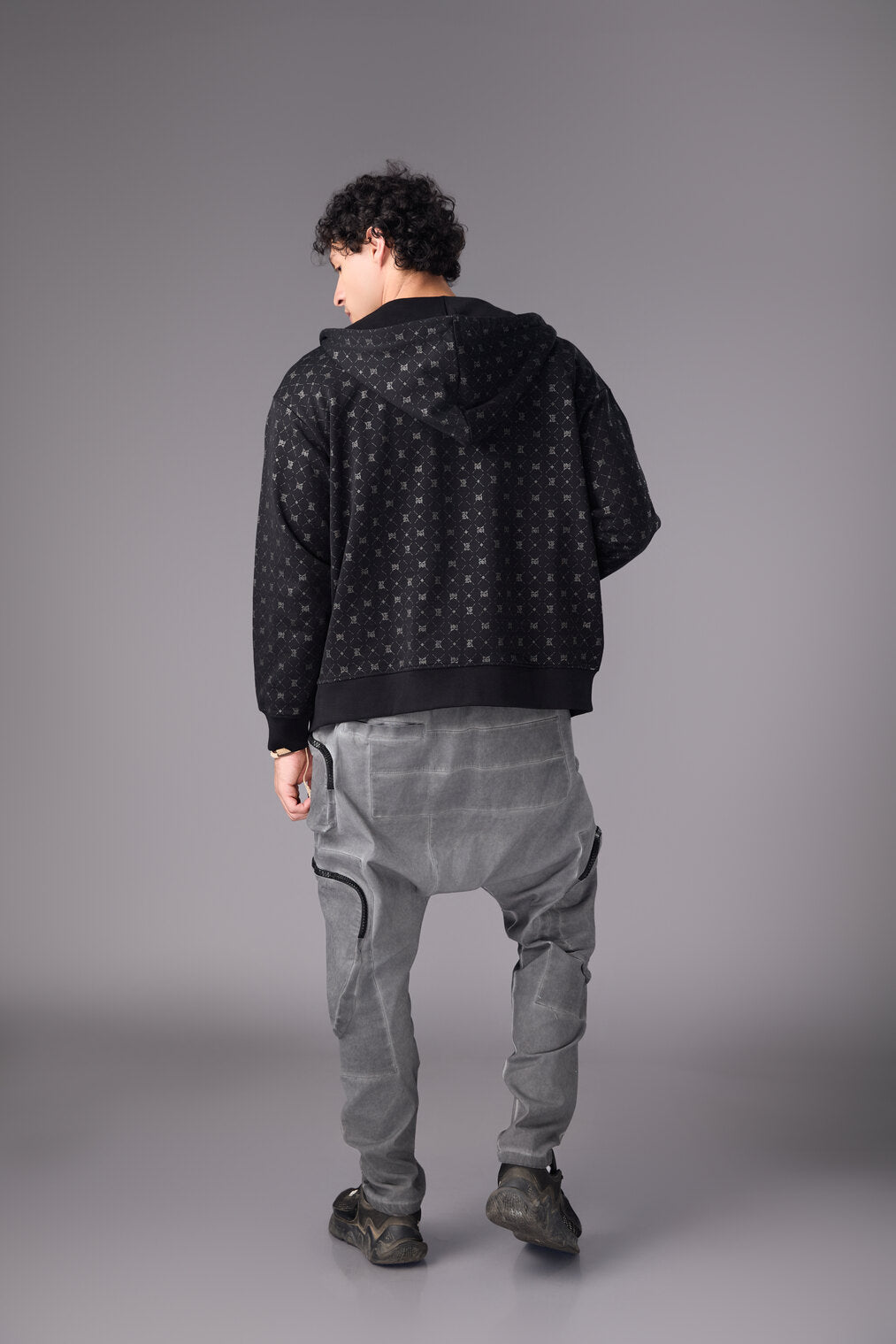 Men’s Black Monogram Hoodie Jacket - Flashmob India Flashmob India Jacket