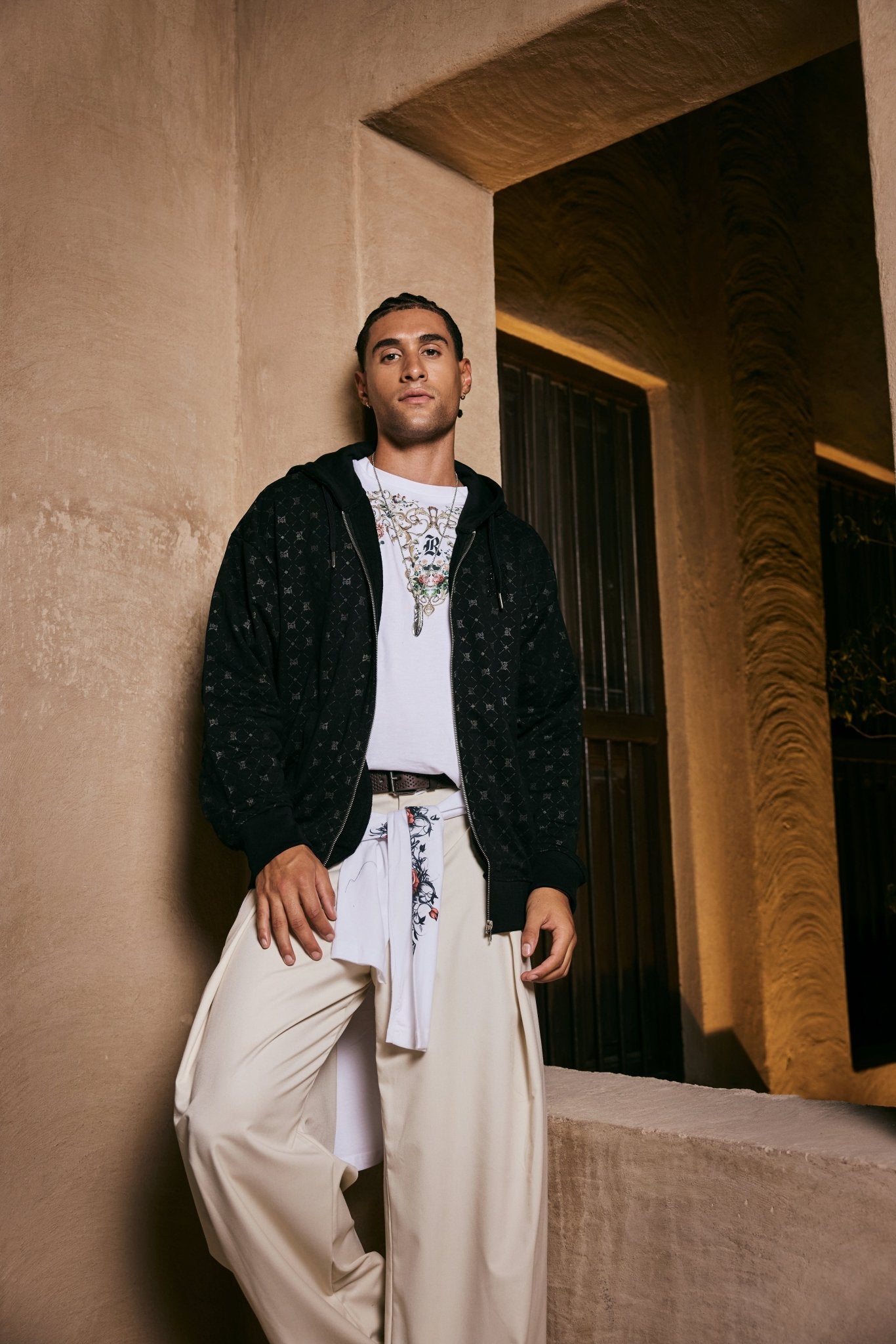 Men’s Black Monogram Hoodie Jacket - Flashmob India Flashmob India   Jacket