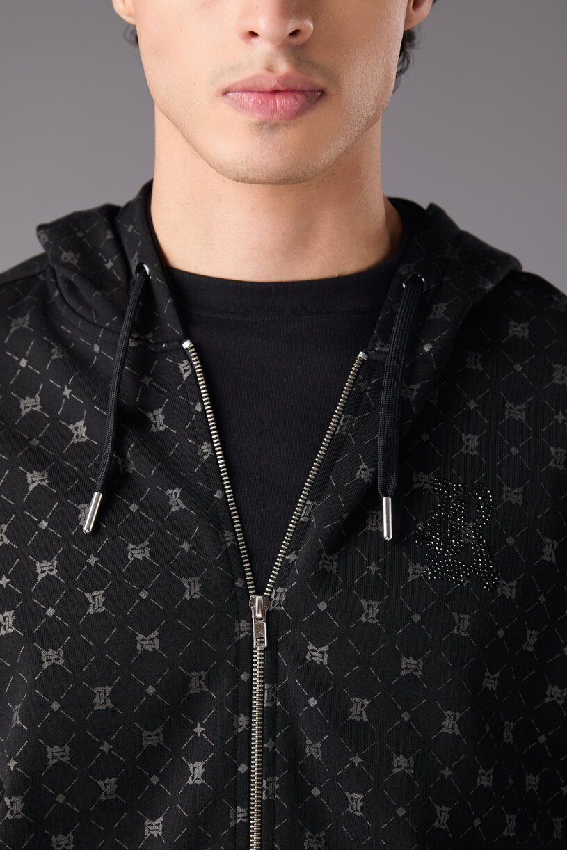 Men’s Black Monogram Hoodie Jacket - Flashmob India Flashmob India Jacket