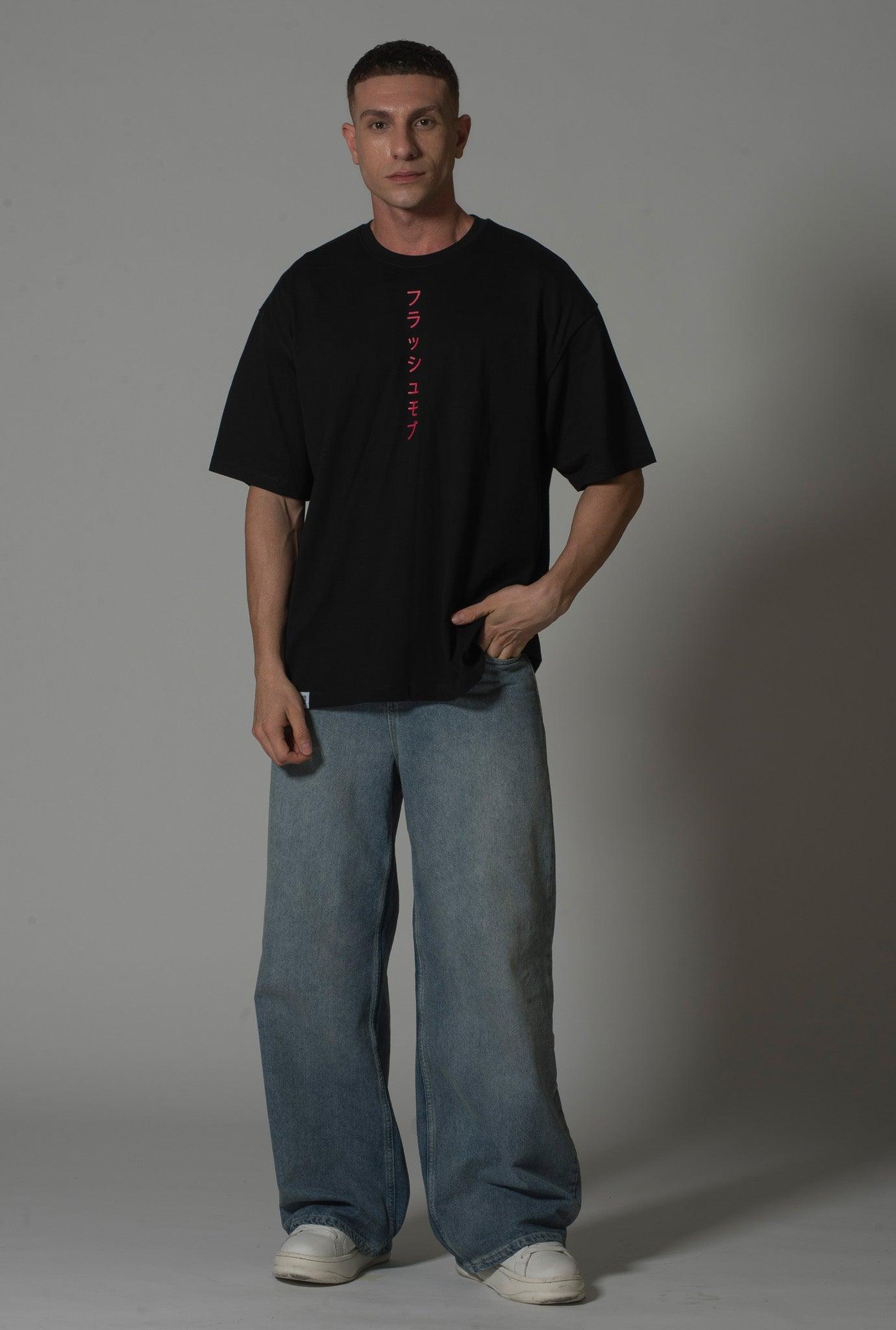 Men’s Black T-Shirt with Japanese Calligraphy - Flashmob India Flashmob Nation None