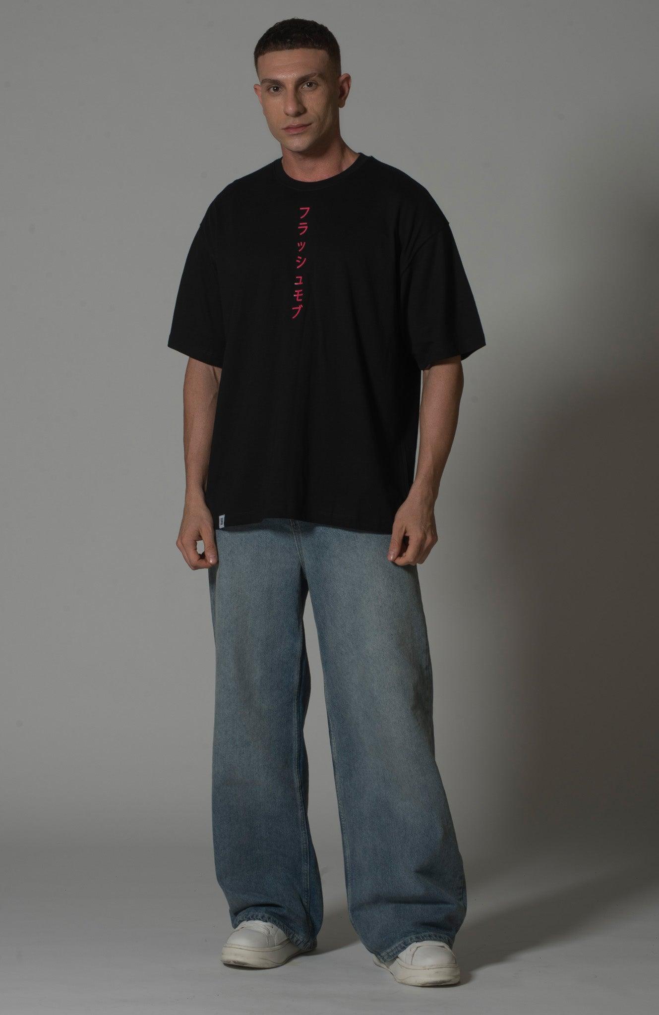 Men’s Black T-Shirt with Japanese Calligraphy - Flashmob India Flashmob Nation None