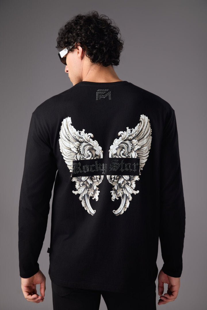 Men’s Black Wing Embroidered T-Shirt - Flashmob India Flashmob India Men Top