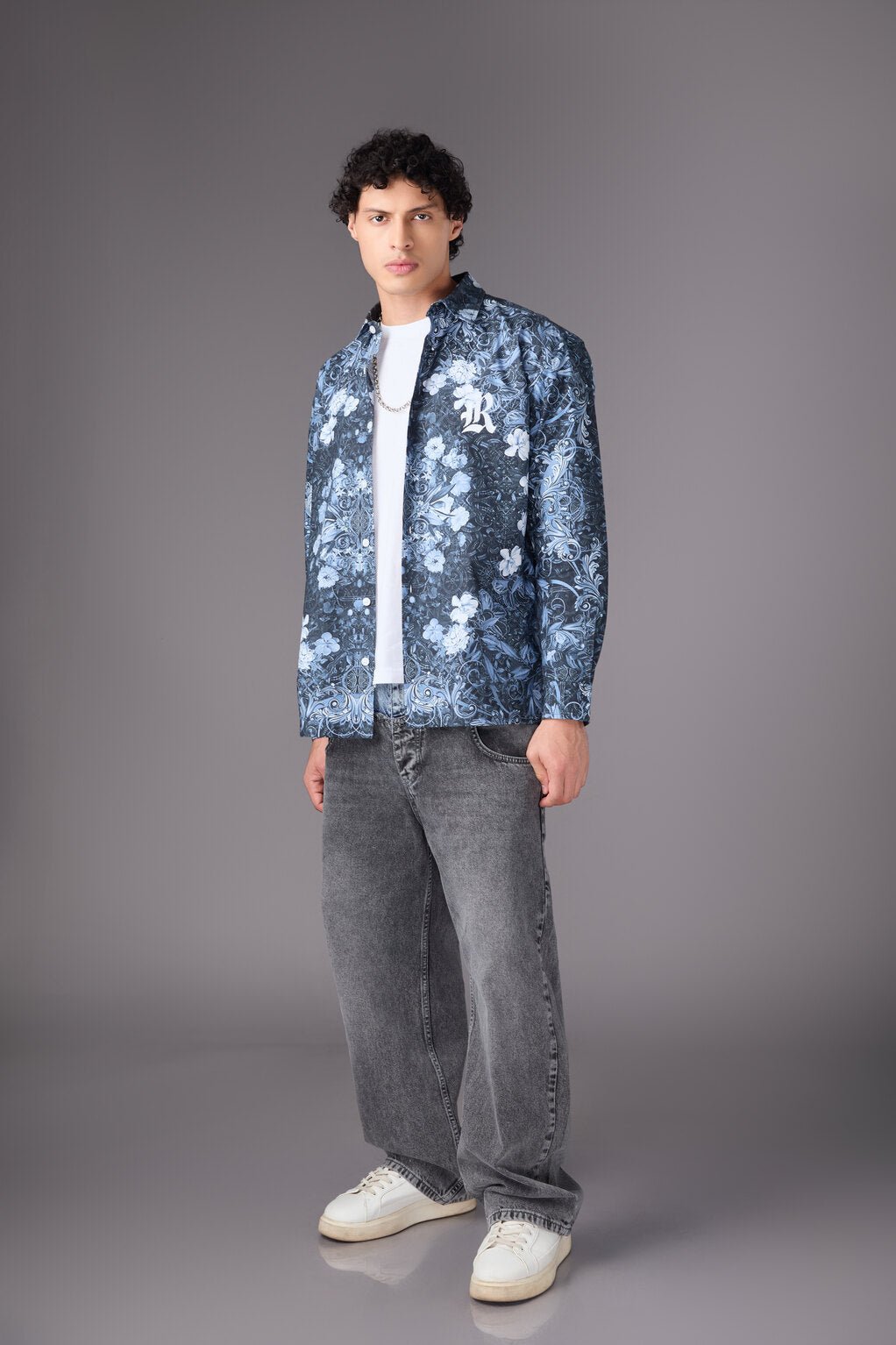 Men’s Blue Floral Print Shirt - Flashmob India Flashmob India   Jacket